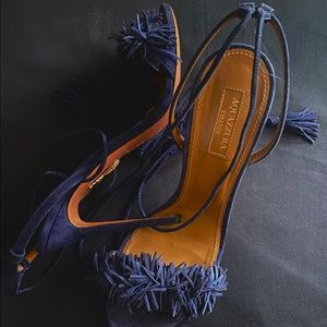 Navy blue Aquazzura suede tassel accents sandals